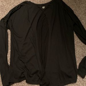 Black long sleeve open back tie shirt